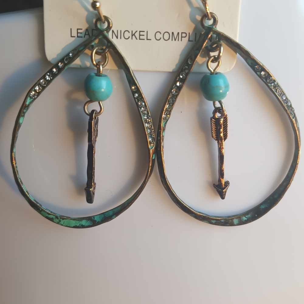 Turquoise and Gold Arrow Drop Earrings